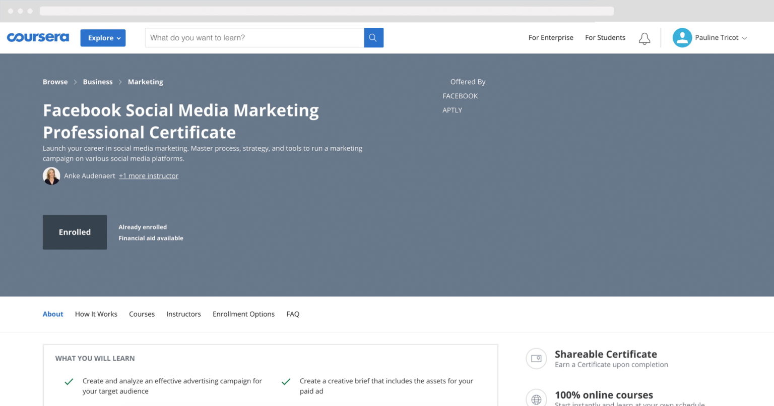 Facebook, Coursera Kick Off Social Media Marketing Professional