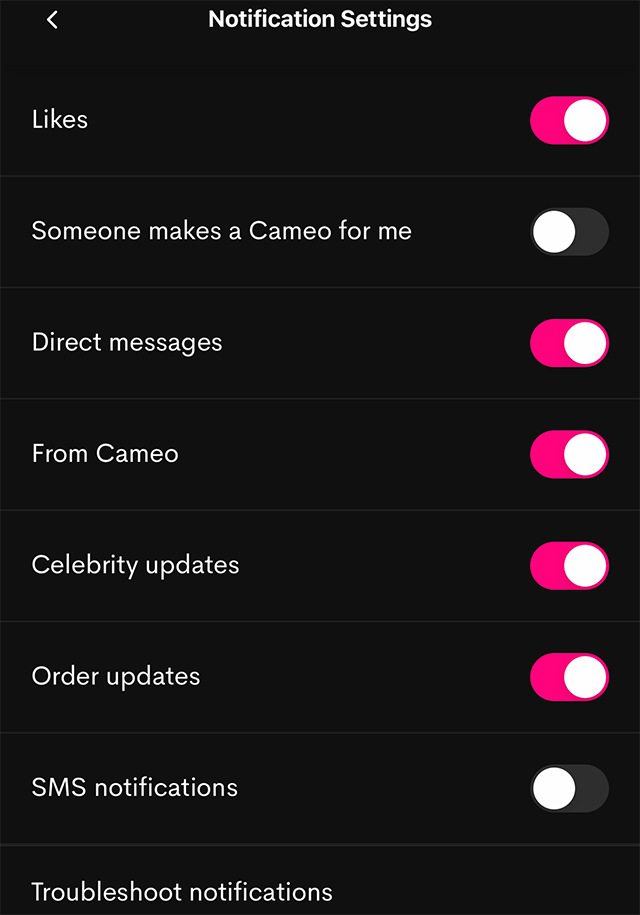 Cameo How to Change Your Notification Settings