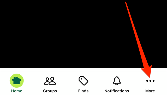 Screenshot of Nextdoor's navigation menu with a red arrow pointing at the "More" icon in the bottom-right corner of the screen