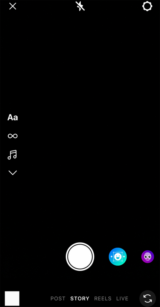 Screenshot of the Instagram Stories camera screen