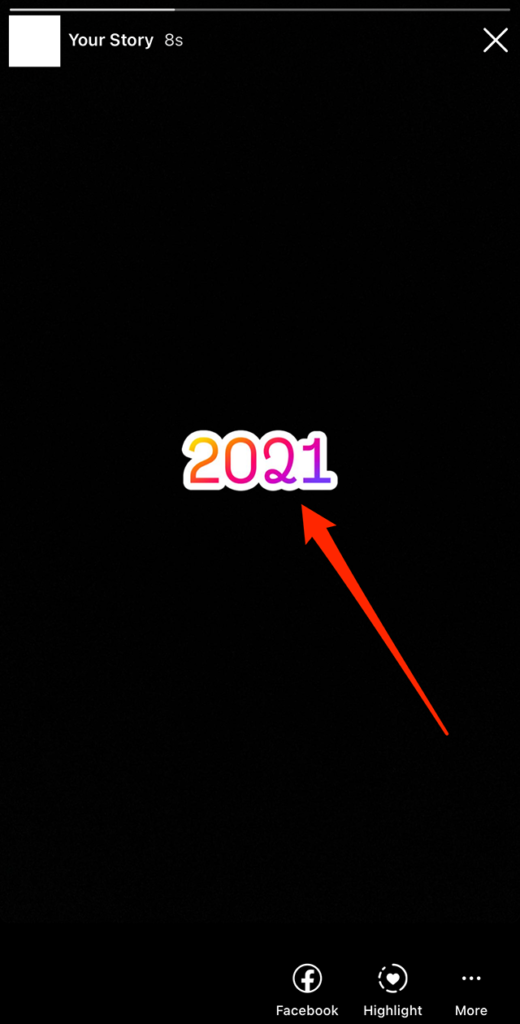 Screenshot of an Instagram user's Story post that features the "2021 Playback" sticker. A red arrow points at the "2021 Playback" sticker.