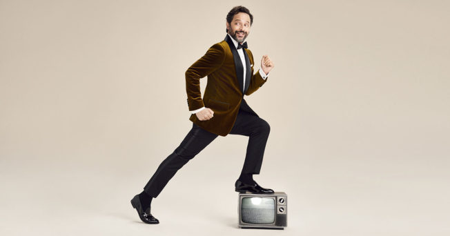 Bonobos-Campaign-Nick-Kroll-TV-2022 nick kroll standing on a tv set