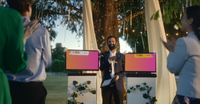 Chatbotmarriage An add shows a wedding ceremony between two chatbots